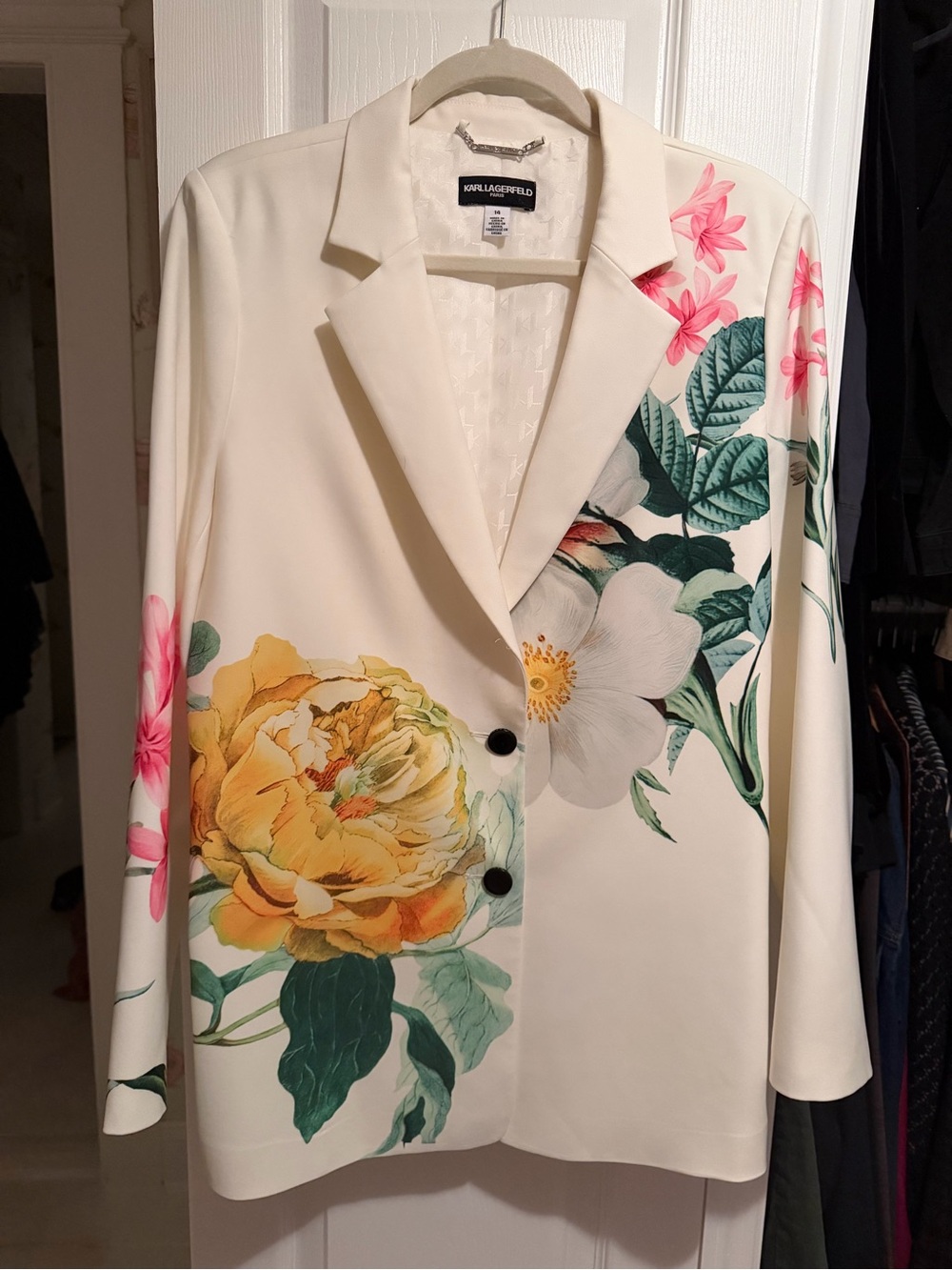 KARL LAGERFELD Cream Blazer with Pink, Yellow & Green Floral Print